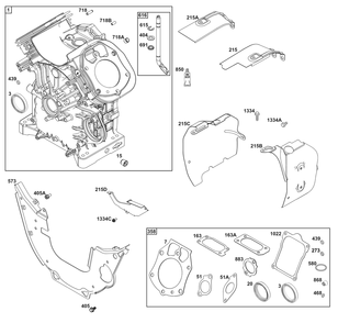 Cylinder Group Diagram and Parts List for 61E377-0060-J1 400000 - 699999 Briggs and Stratton Engine